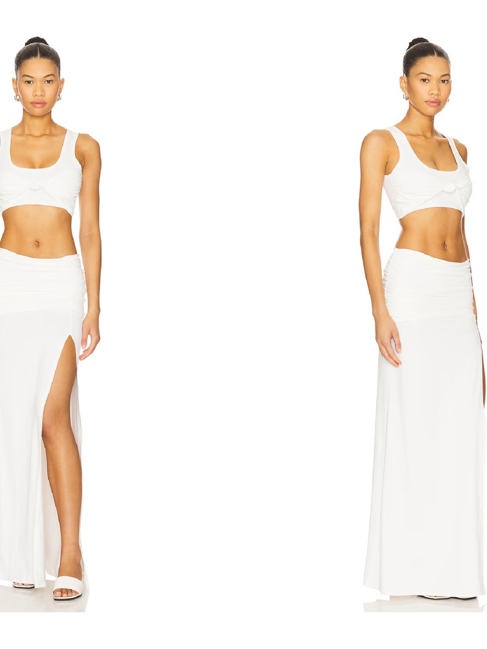 superdown White Side-Slit Maxi Skirt with Ruched Waist